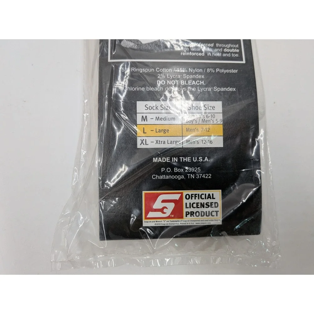 Snap-on 3 Pack Men White Cotton Crew Socks Large Shoe Size 7-12 Made in USA